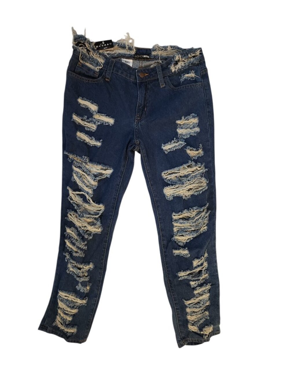 NWT Fashionnova Ripped Jeans Dark Wash Size 5/27 Shredded Distressed Non Stretch